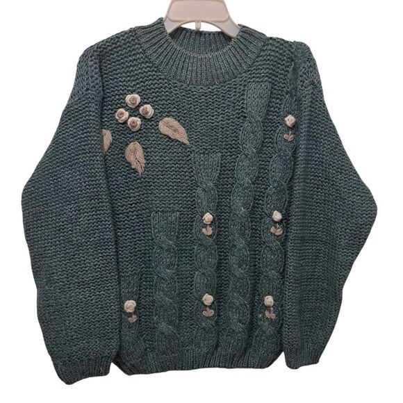 Vintage Shenanigans Hand Knitted Sweater Crochet Y2K Grannycore Preppy Medium - Picture 3 of 15